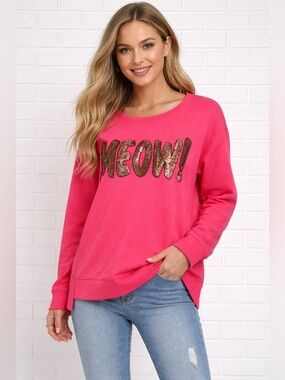 JUICY COUTURE women Barbiecore pink sequin long sleeve sweatshirt/size S
